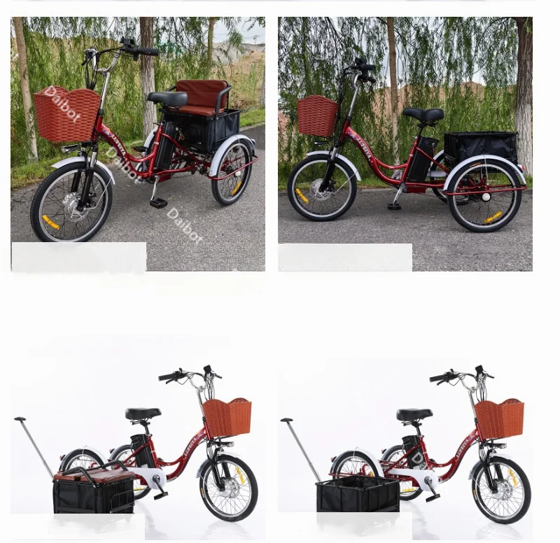 3 Wheel Electric Tricycle for Adult 350W 48V 7 Speed 20 Inch Retro Electric Cargo Bike for Men's Women's with Pull Basket