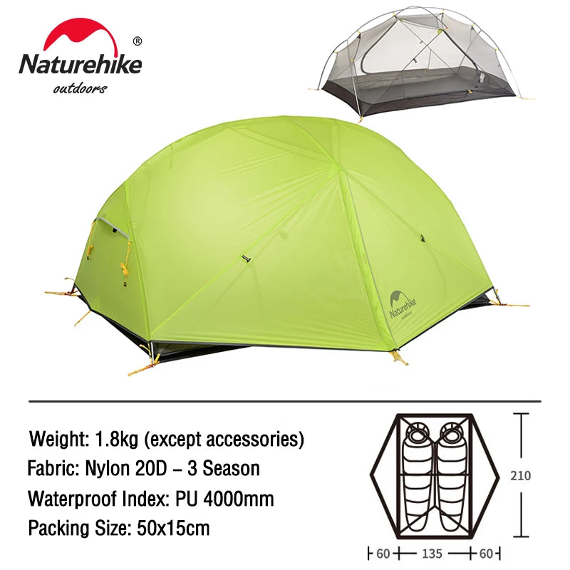 Naturehike Mongar Tent 2 Person 20D Ultralight Outdoor Camping Backpacking Travel Waterproof Hiking Survival Tent