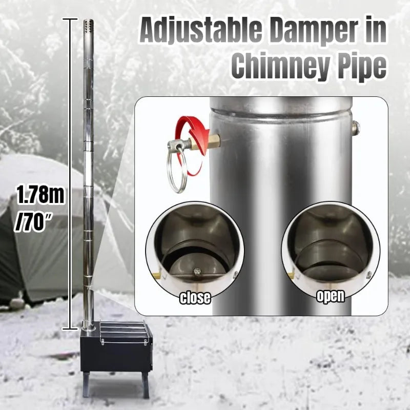 Fitinhot Camp Wood Stove,Tent Wood Burning Stoves Portable with Chimney Pipes,Upgraded Titanium Surface Camping Stove,for Hiking