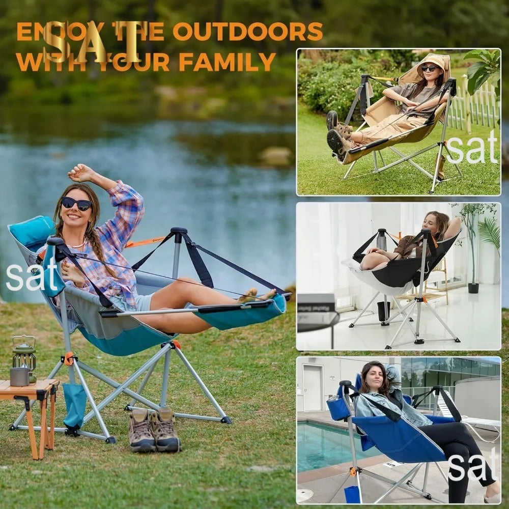 KingCamp Camping Chair, Hammock Chair, Folding Rocking Chair, Aluminum Adjustable Back Swing , Chair with Removable Footrest