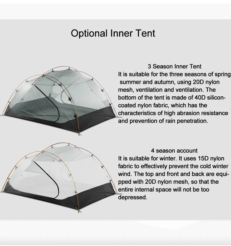 3F UL Gear Qinkong 3P 3-Person 4-Season Camping Tent 15D Silnylon Coating with Matching Ground Sheet Ultralight Outdoor