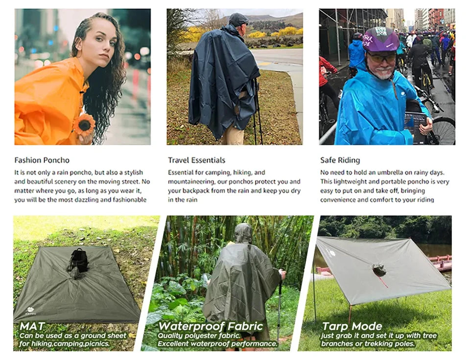 3 In 1 Outdoor Military Waterproof Raincoat Rain Coat Men Raincoat Women Awning From The Rain Motorcycle Rain Poncho Picnic Mat