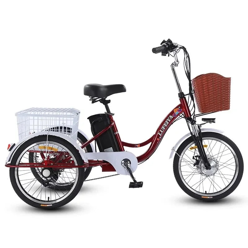 3 Wheel Electric Tricycle for Adult 350W 48V 7 Speed 20 Inch Retro Electric Cargo Bike for Men's Women's with Pull Basket