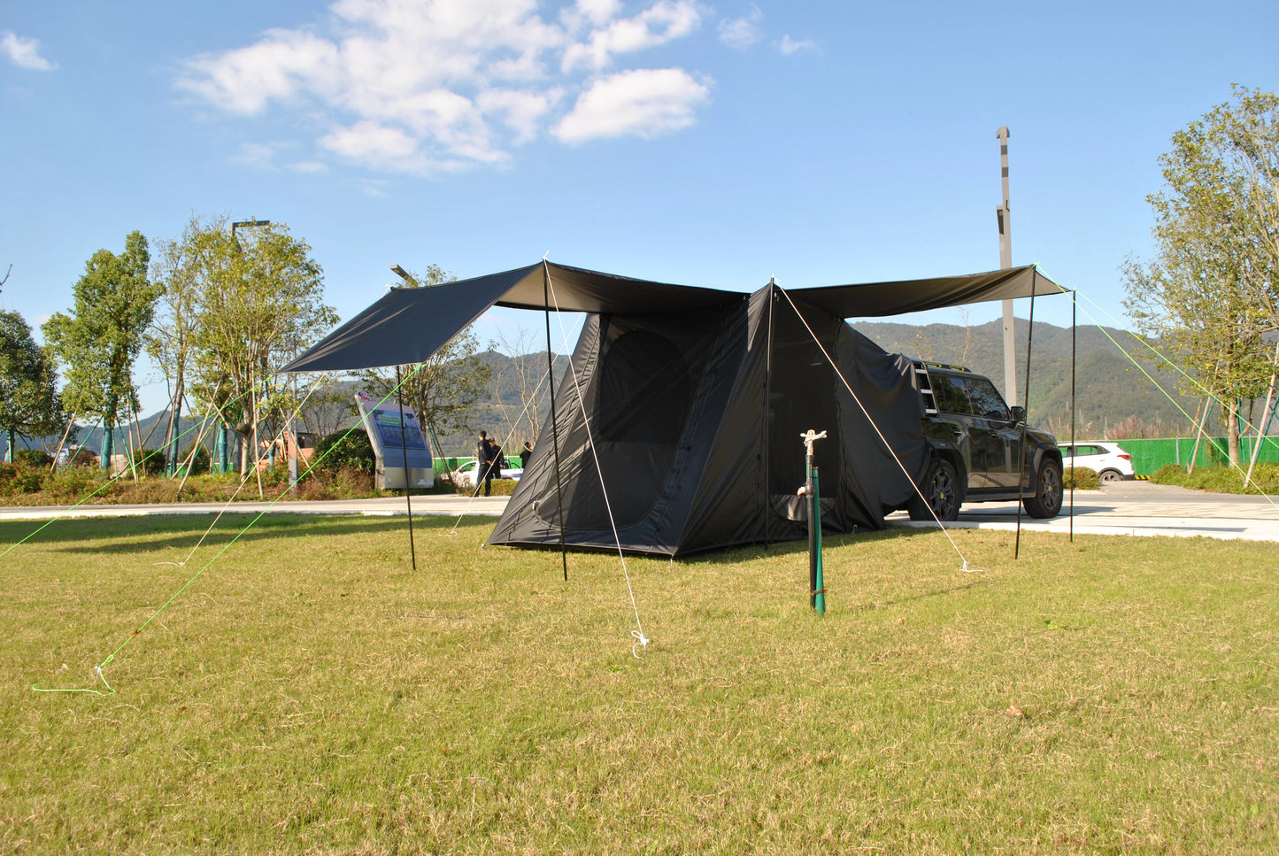 SUV Car Van Minivan Hatchback and Truck Rear Door Setup for Outdoor and Tailgate Use with Screen Tent & Rainfly, 3 Large Porch