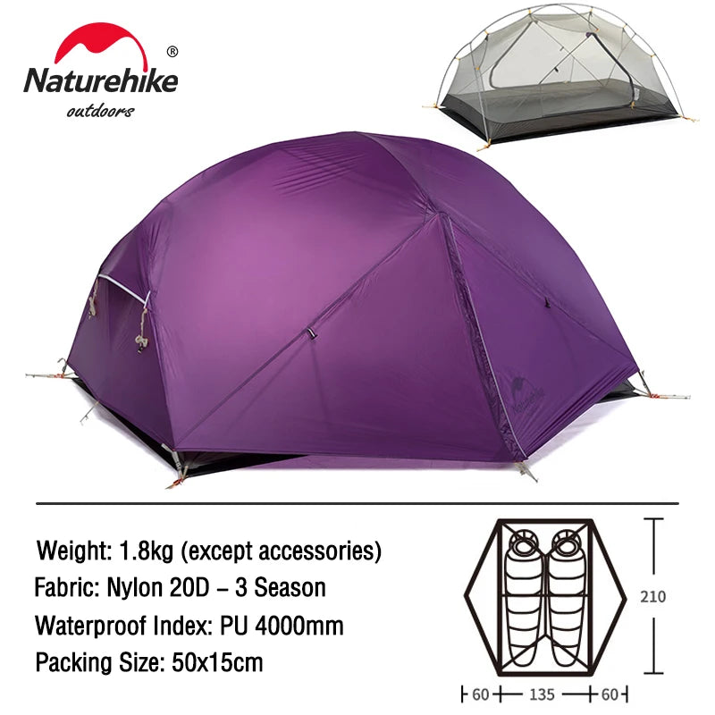 Naturehike Mongar Tent 2 Person 20D Ultralight Outdoor Camping Backpacking Travel Waterproof Hiking Survival Tent