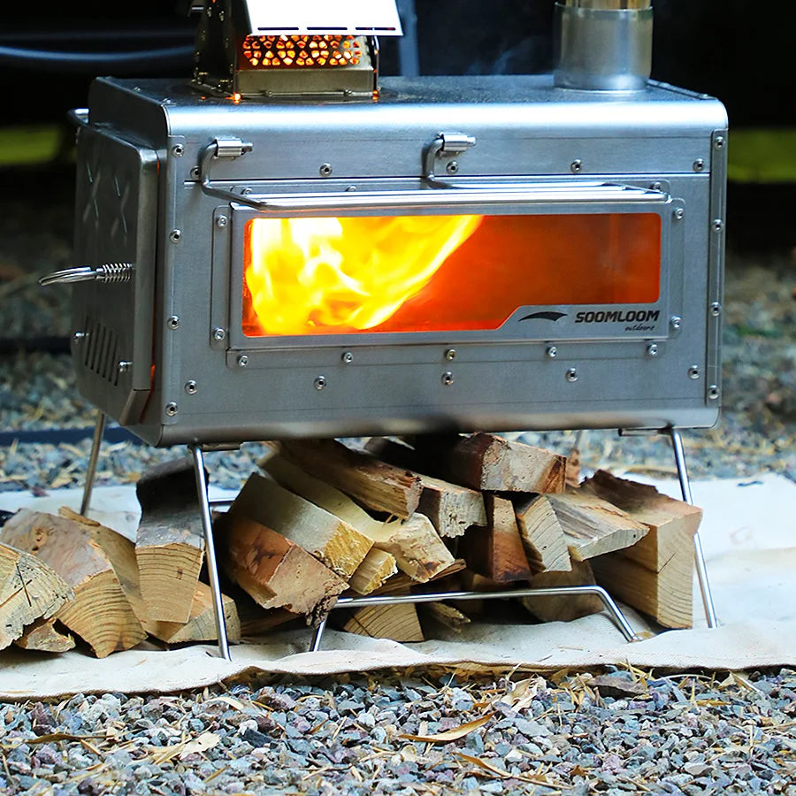 Soomloom Stainless Steel Firewood Stove with Side Shelf Firewood Pellets Dual-purpose Stove for Outdoor Camping Hiking Bushcraft