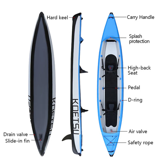 Inflatable Rafting Canoe with Air Deck Floor Set 1~2 Persons Inflatable Rafting Kayak with V-shaped Keel Fishing Water Sports