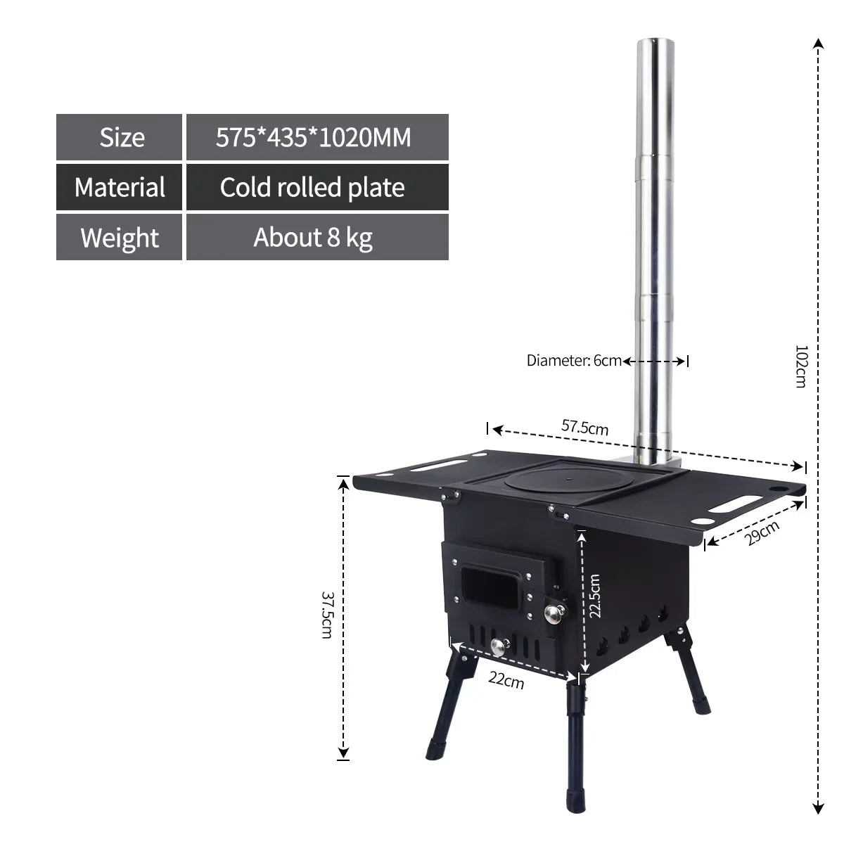 Large Firewood Stove with Split Chimney Stainless Steel Bonfire Stove Outdoor Wood Burning Wood Fire Stove for Camping Patio BBQ