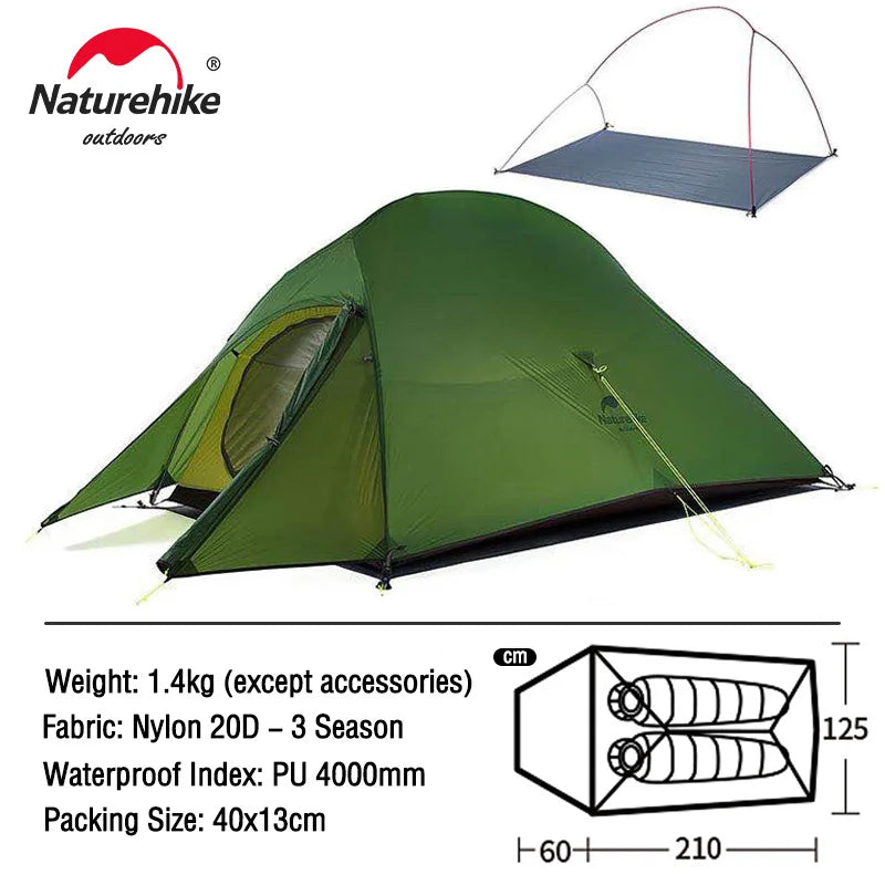 Naturehike Cloud Up 2 Tent Ultralight 20D 210T Outdoor Camping Hiking Cycling Travel Tents With Footprint