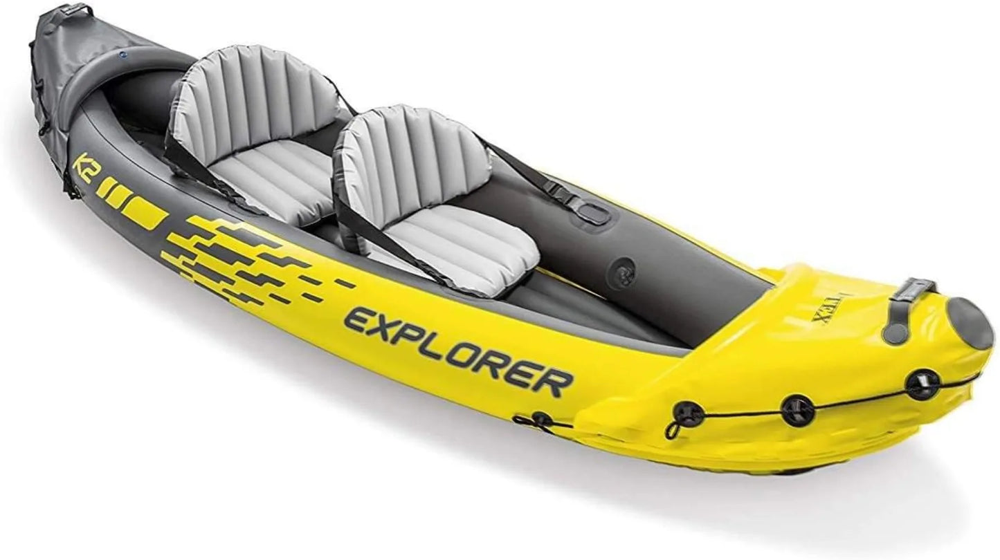 Explorer K2 2-Person Inflatable Kayak with 2 Aluminum Oars and Pump and Challenger K1 1-Person Inflatable Kayak