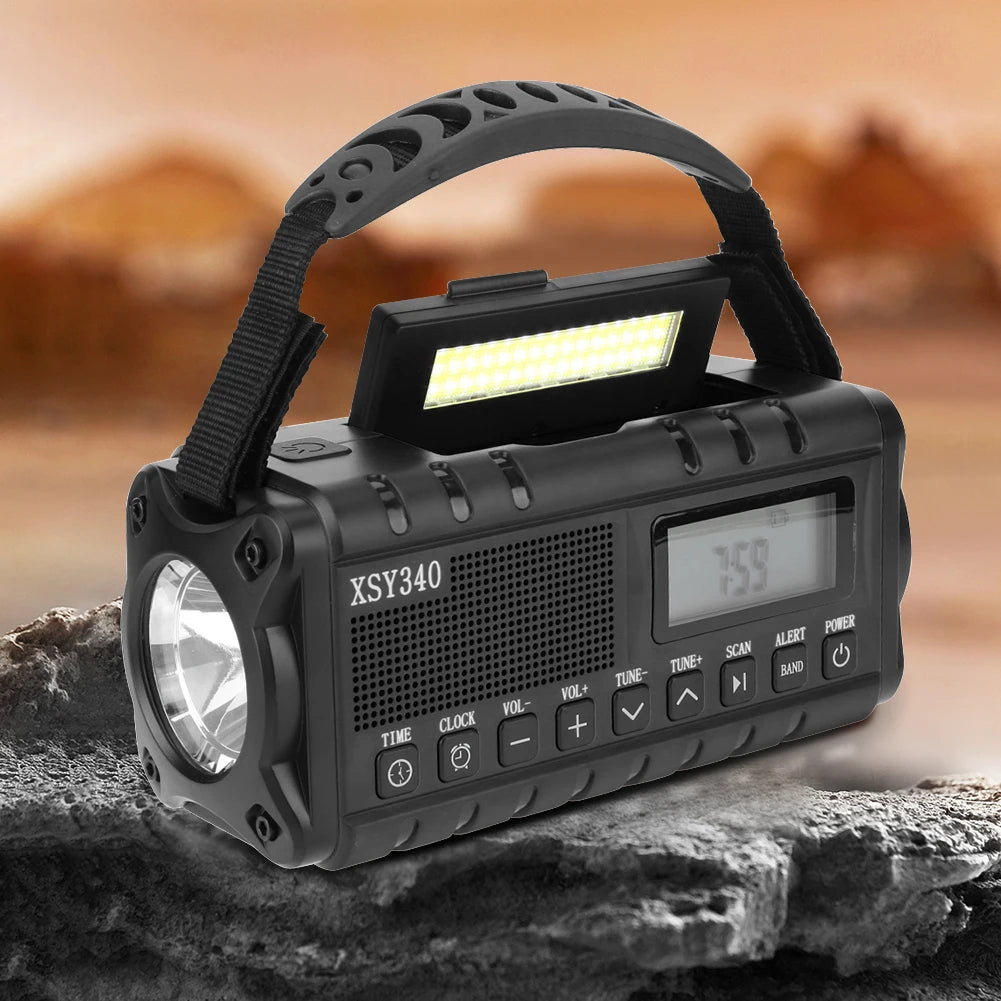 10000mAh Emergency Hand Crank Radio Digital Display Portable Emergency Radio Reading Lamp Headphone Jack SOS for Outdoor Camping