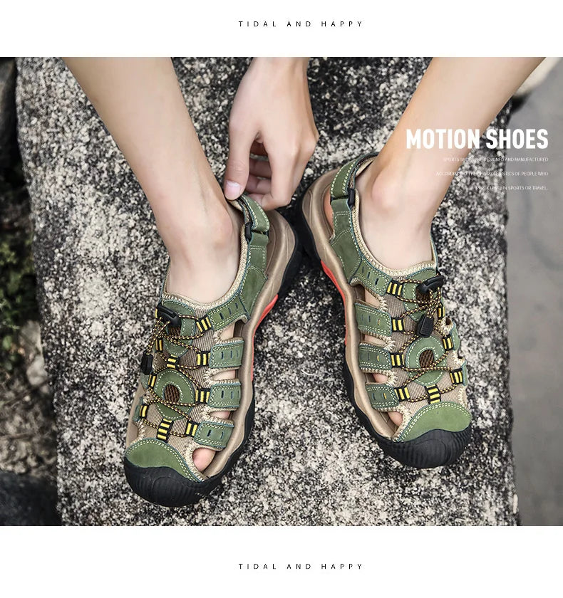 Summer Pu Leather Sandals For Men Rubber Outdoor Men Beach Shoes Anti-Slip Trekking Sandals Weight Light Male Hiking Sandals