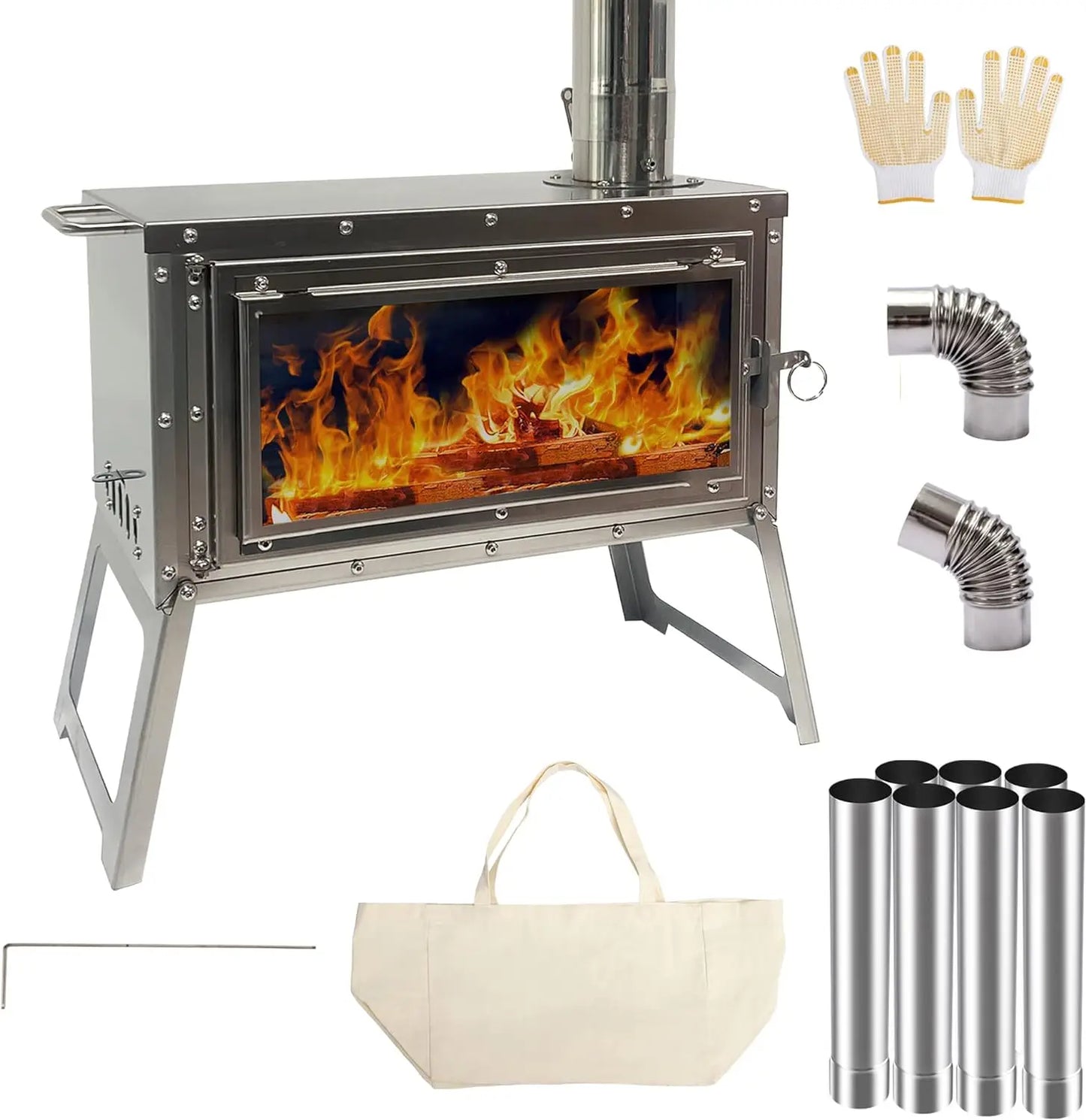 Hot Tent Stove Portable Outdoor Wood Burning Stove with Chimney Pipe for Winter Camping Hunting Hiking Fishing And