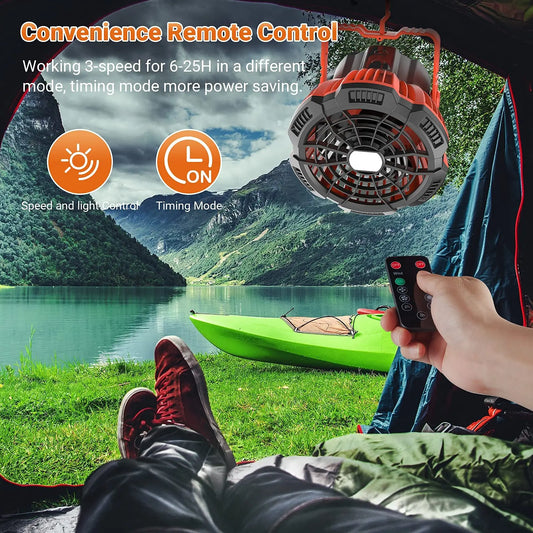 5200mAh LED Camping Fan Lights Outdoor USB Rechargeable Tent Camping Light Travel Portable Ceiling Fan Lamp Emergency Power Bank