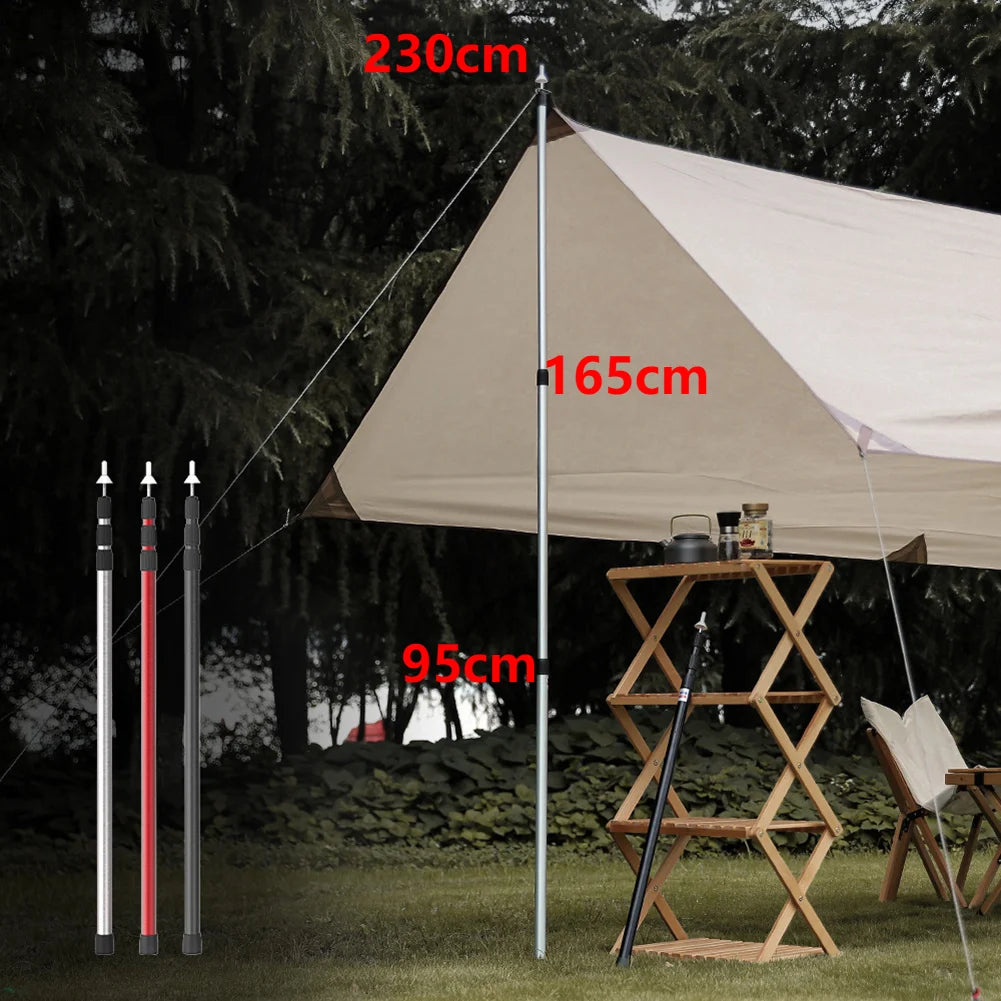 2.3m Beach Shelter Awning Pole Adjustable about 90.55inches Camping Tarp Bar Retractable Telescoping Tent Pole Camping Accessory