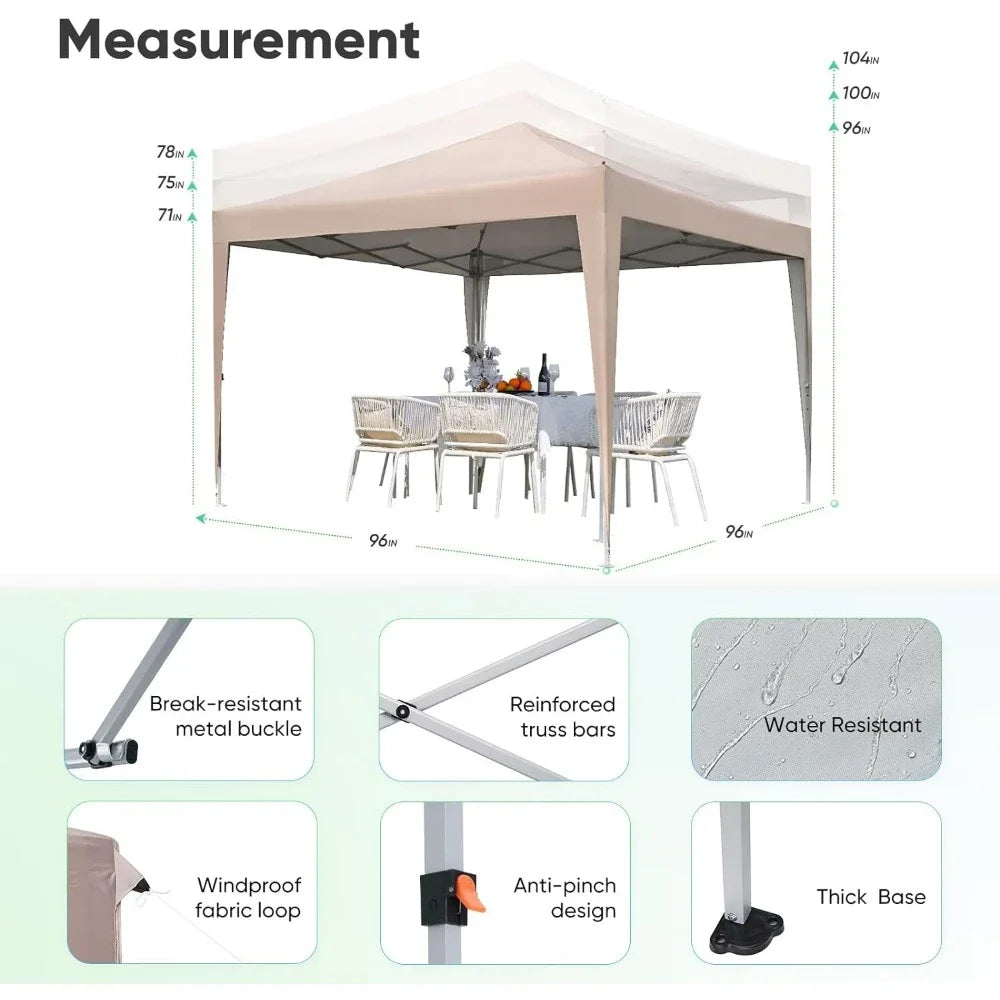 8x8 Pop-Up Canopy Tent with Sidewall & Roller Shutter Ventilation Window, Outdoor Gazebo Closed Waterproof, Bonus 4 Sandbags