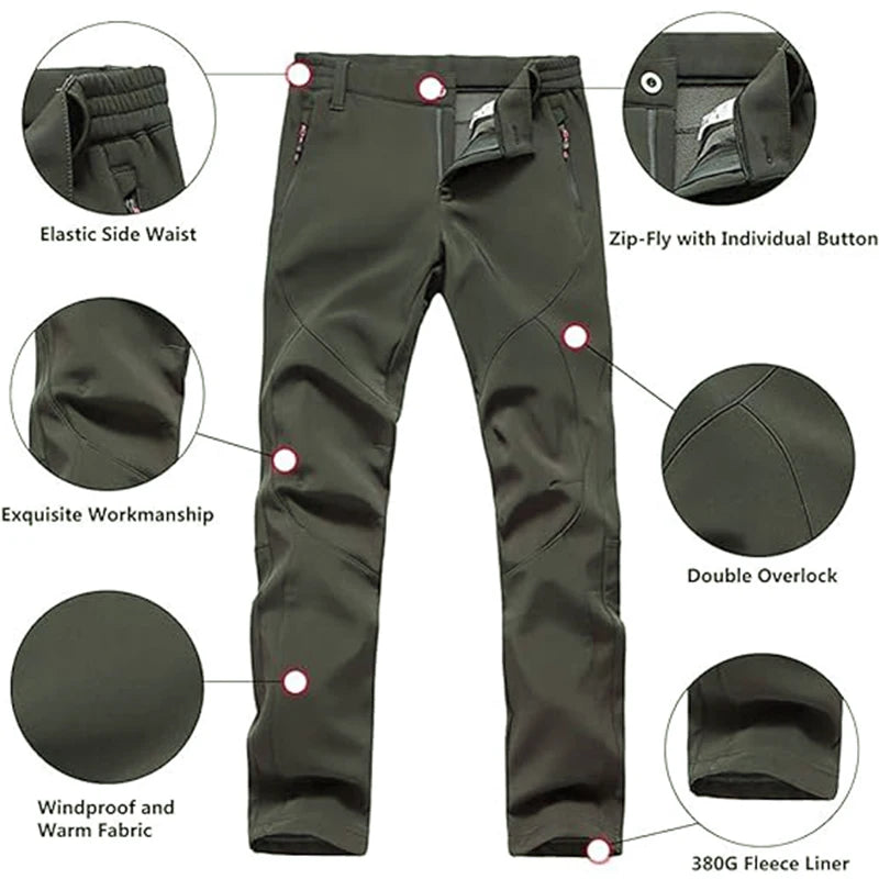Outdoor Hiking Pants Trekking Fleece Slim Soft Shell Snow Ski Pant Waterproof Windproof Winter Climbing Clothes