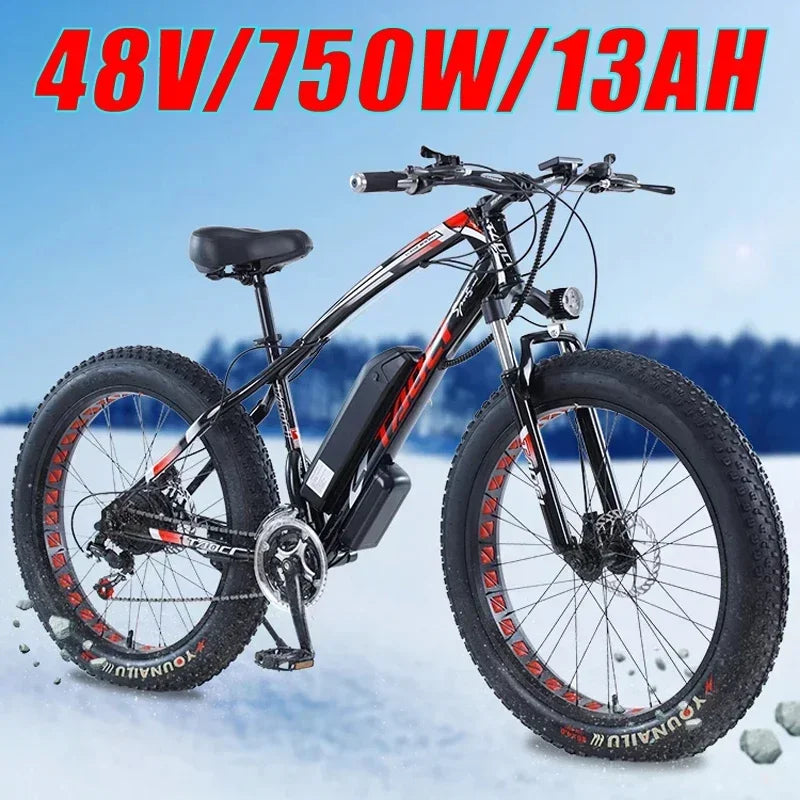 AKEZ Electric Bicycle 750W Brushless motor 48V13AH Lithium Battery 26 Inch Adult Electric Bike Fat Tire Mountain off-road  EBike