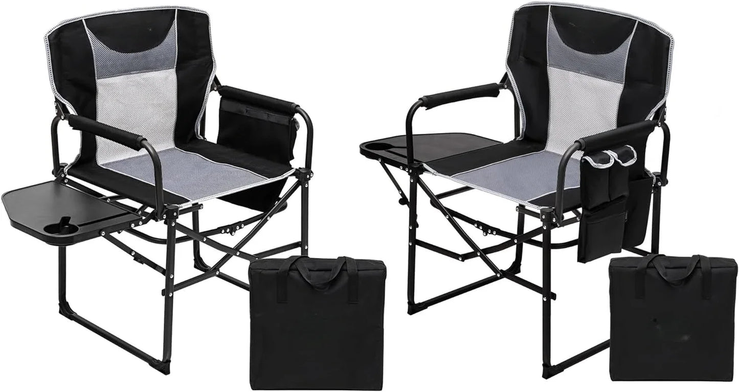 Oversized Camping 2 Pack, Portable Folding Lawn Chairs for Adults Heavy Duty with Side Table,Foldable Camp Chairs