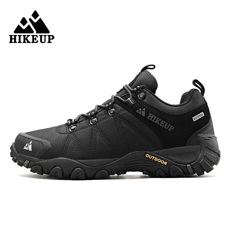 HIKEUP Four-Season Men's Hiking Shoes Outdoor Sports Genuine Leather Wear-Resistant Climbing Shoes Rubber Sole Trekking Sneaker
