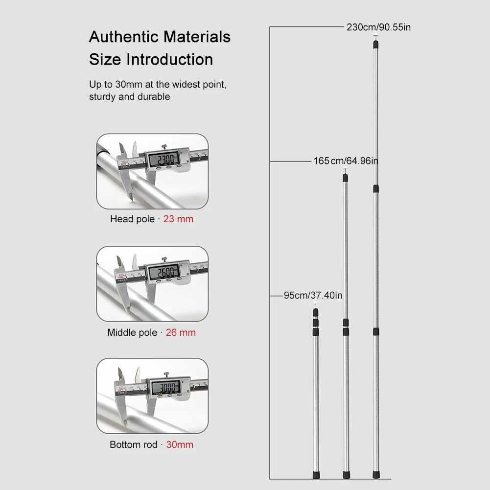 2.3m Beach Shelter Awning Pole Adjustable about 90.55inches Camping Tarp Bar Retractable Telescoping Tent Pole Camping Accessory