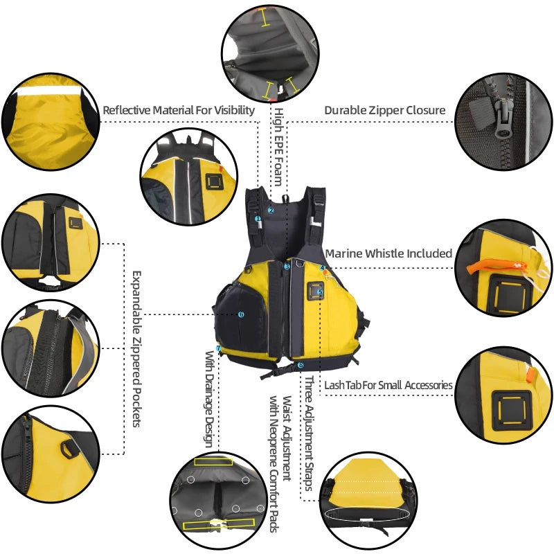 Life Vest for Youths Adults, Lifejackets Canoeing Canoe Kayaking Ocean Boats Rubber Boats Surfing EPE inside Survival Jackets