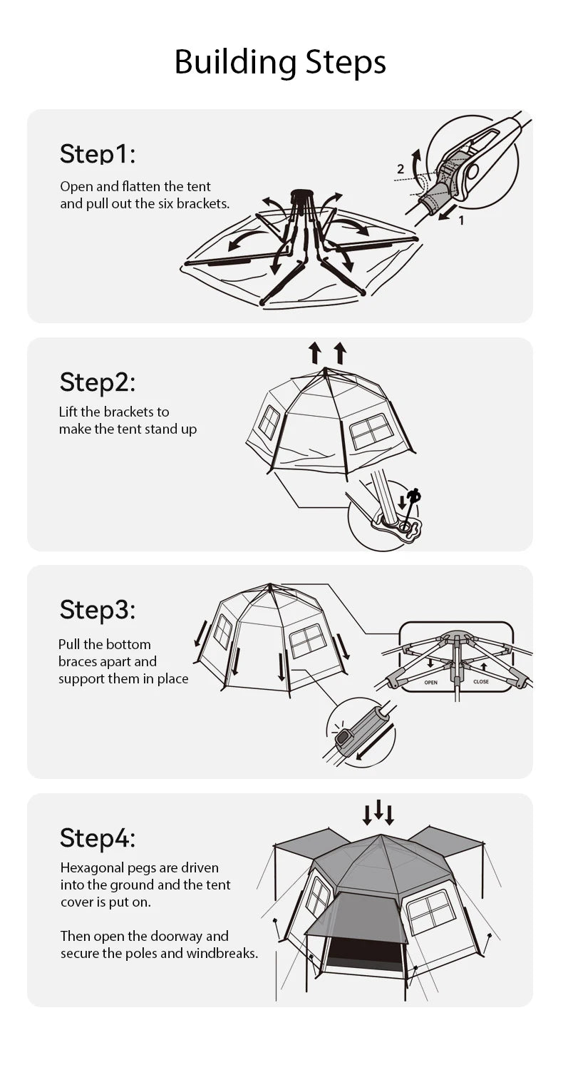 Blackdog 6-8 Person Tent Outdoor Hexagonal Automatic Quick-open Camping Tent Portable Folding Vinyl Sunproof Rainproof