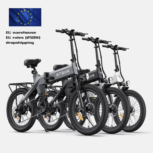 Black ENGWE-Electric Bicycle for Adults, City Bike Motor, Powerful Motor, Electric Bicycle, 20*3.0in, 36V 19.2AH, 250W, 25 km/h