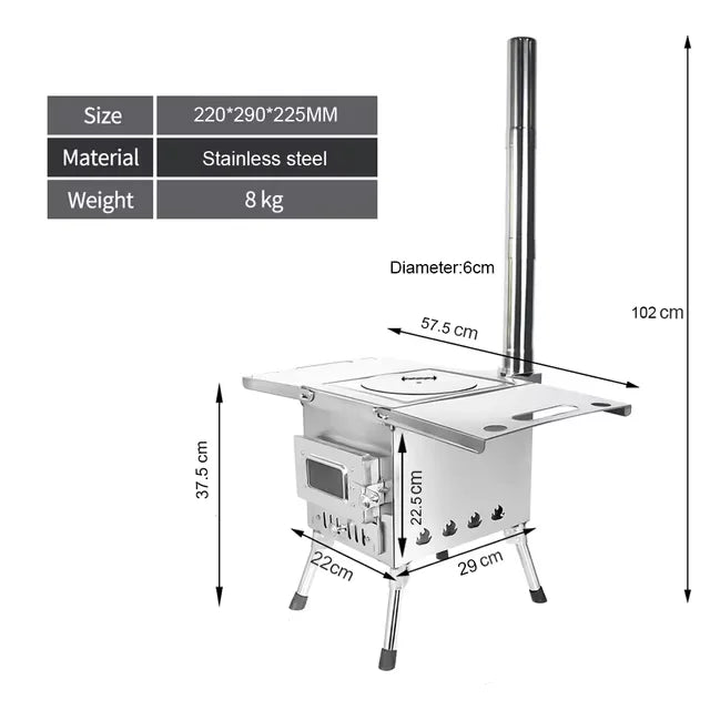 Large Firewood Stove with Split Chimney Stainless Steel Bonfire Stove Outdoor Wood Burning Wood Fire Stove for Camping Patio BBQ