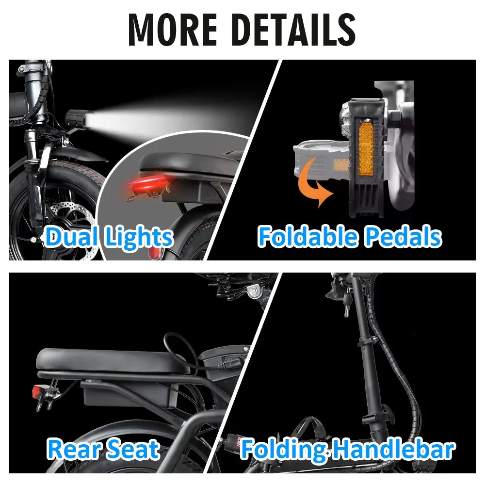 3 Speed Folding Ebike Electric Bike For Adults 48V 15AH 400W 32KM/H 14 inch Tire Electric Bicycle City USB Charging Port