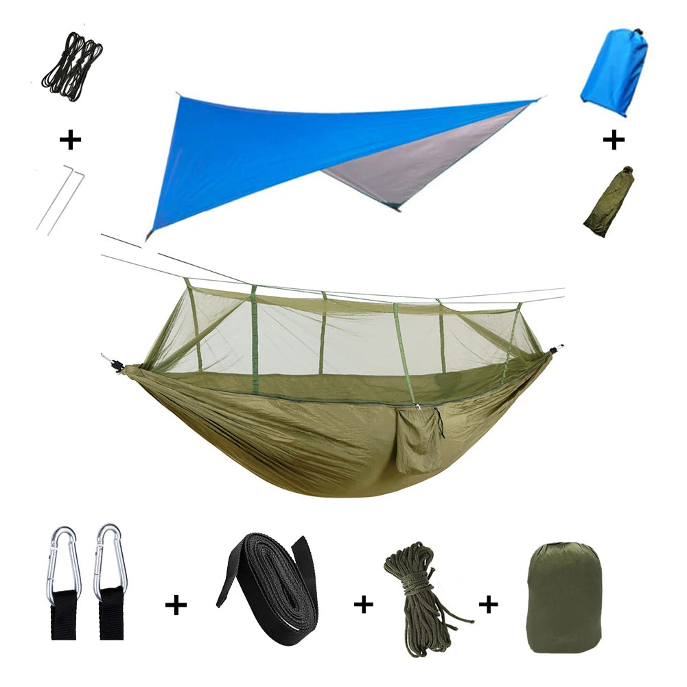 Anti Outdoor Camping Hammock With Mosquito Net And Rain Tent Equipment Supplies Shelters Camp Bed Survival Portable Hammock