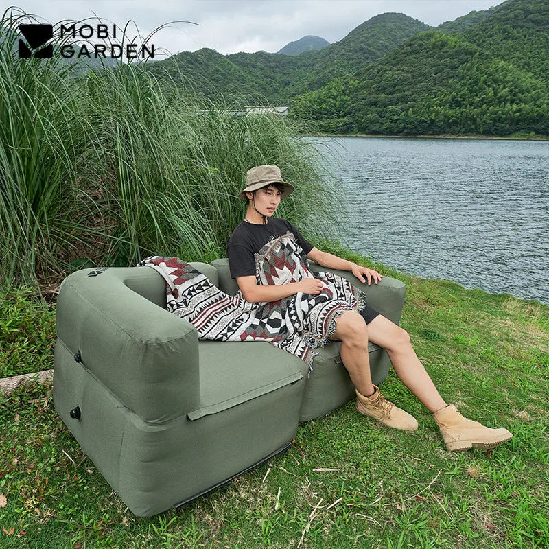 MOBI GARDEN Inflatable Sofa Camping Chair Portable Lazy Sofa Outdoor Park Picnic Leisure Splicing Air Cushion Bed Oxford Cloth