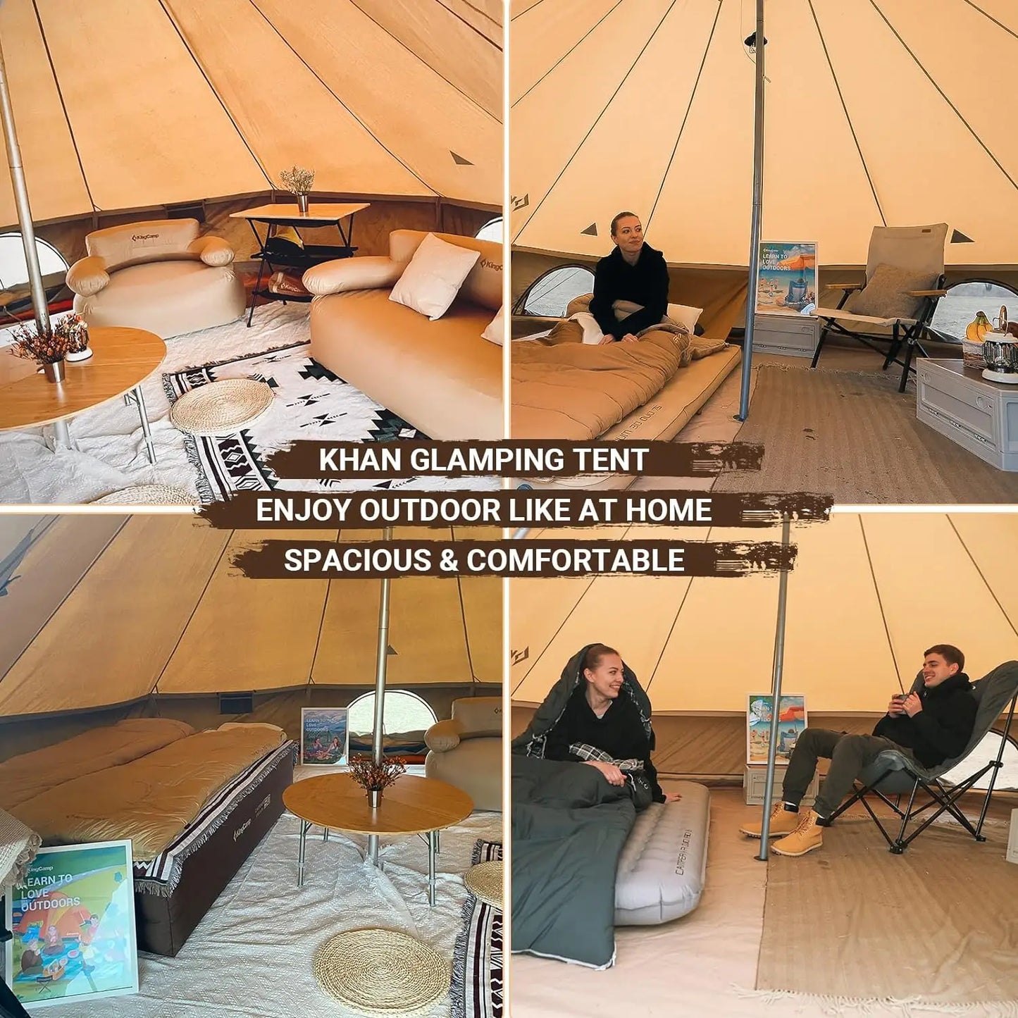 KingCamp Canvas Bell Tent for Camping, 4 Seasons 13.2ft/16.4ft Camping Yurt Tent, w/Stove Jacks, Luxury Glamping Waterproof and