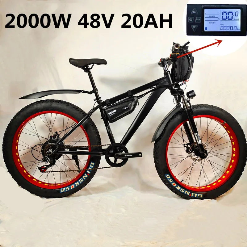 Electric Beach Bicycle for Men, Mountain Bike, Snow E-bike, 4.0 Fat Tire, 2000W, 48V, 20Ah