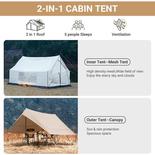 Canvas Cabin Tent with Large Windows, Waterproof & Breathable 4 Season Tents, Easy Setup Glamping Tent