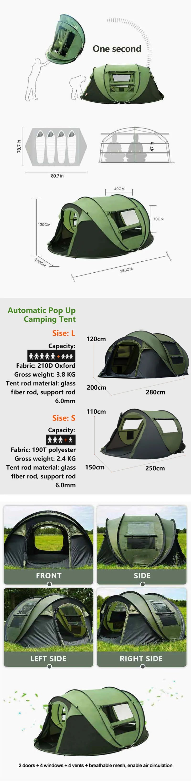 No need to set up fast opening camping tents for throwing tents, fully automatic 3-4 person outdoor camping tents