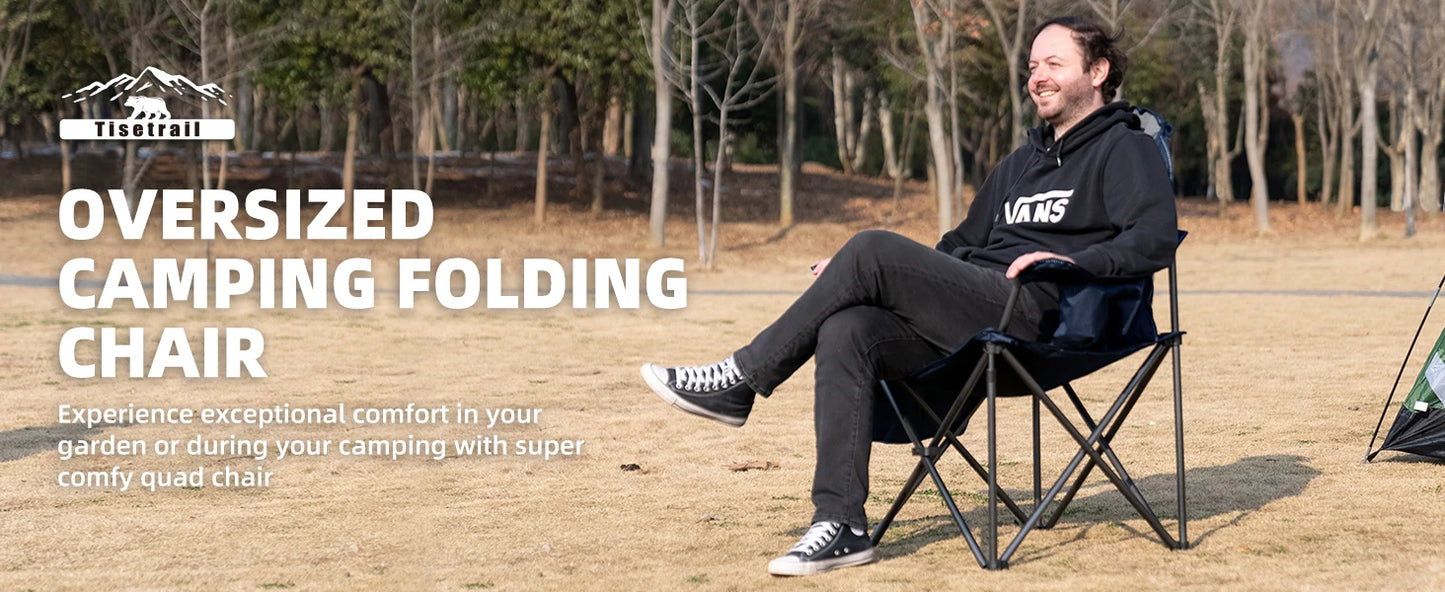 Tisetrail Oversized Camping Chair Folding Chair with Cooler Padded Outdoor Chairs Heavy Duty Support 500 LBS Black&Blue