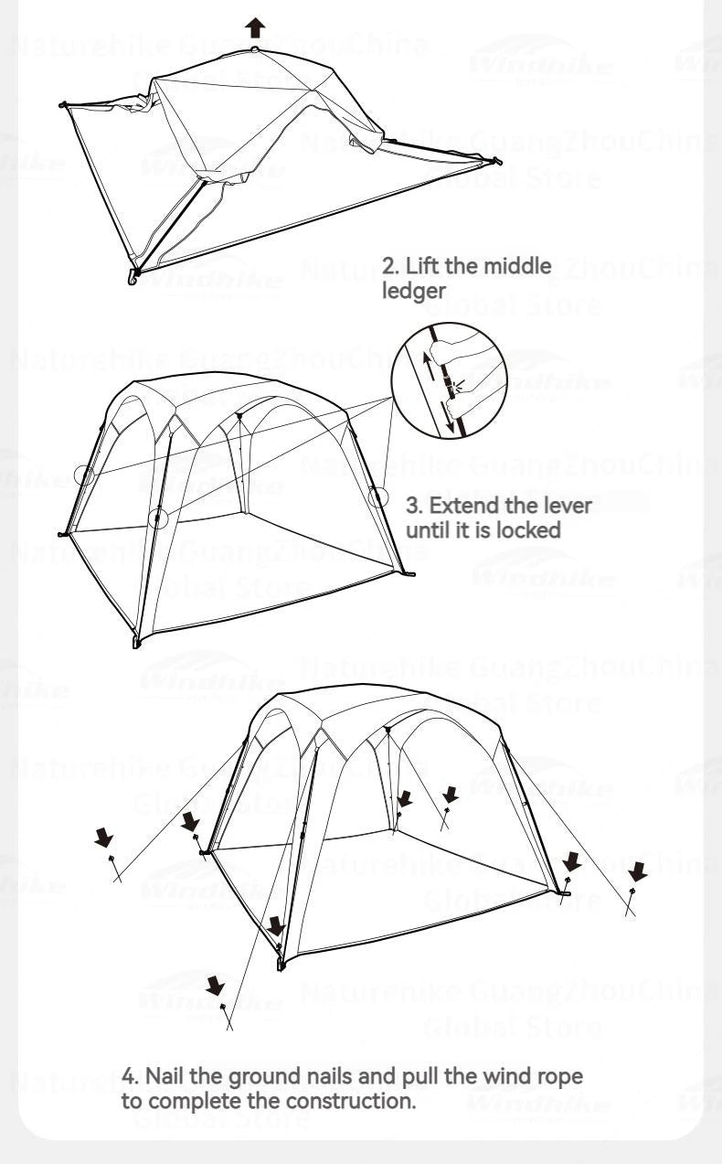 Naturehike Dome Tent Canopy Waterproof PU5000+ UPF12500+ Quick Open Docking Tent Outdoor Camping Large Sunshade Tarp Family