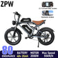 ZPW Adult Electric Bike 2000W 48V60AH Disc Brakes 20 Inch Fat Tire For Mountain Electric Bikes With Large LED Display For Ebike