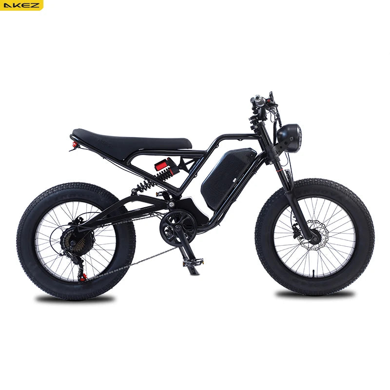 AKEZ-Electric Bike with Hydraulic Brake Ebike 20*4.0 Off-Road Fat Tire 45km h 7 Speed 1500W 48V 18Ah Removable Lithium battery