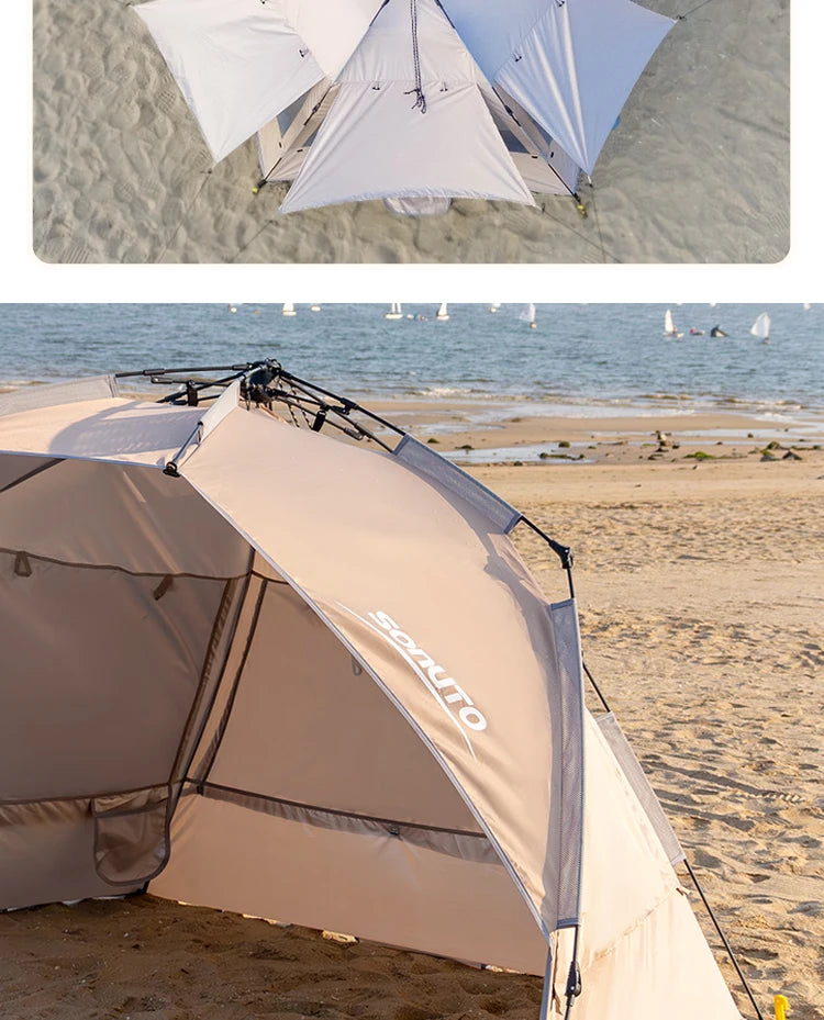 Sonuto Outdoor 3-4P One-Touch Camping Tent Quick Automatic Opening Beach Fishing Tent Family Travel Picnic Park Anti-UV Shade