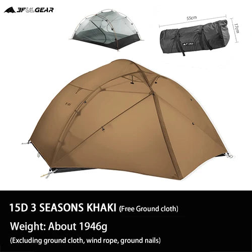 3F UL Gear Qinkong 3P 3-Person 4-Season Camping Tent 15D Silnylon Coating with Matching Ground Sheet Ultralight Outdoor