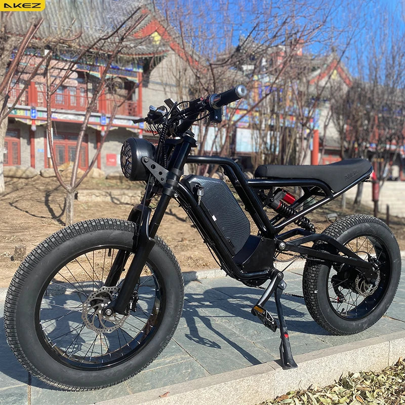 AKEZ-Electric Bike with Hydraulic Brake Ebike 20*4.0 Off-Road Fat Tire 45km h 7 Speed 1500W 48V 18Ah Removable Lithium battery