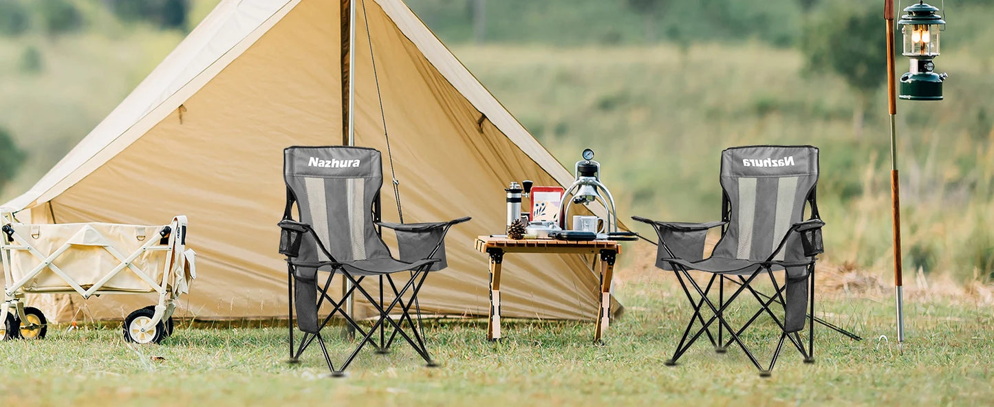 4 Pack Outdoor Camping Chairs Folding//Portable with Cooler Pouch, Mesh Backrest and Cup Holder Pocket(Grey) (Gr