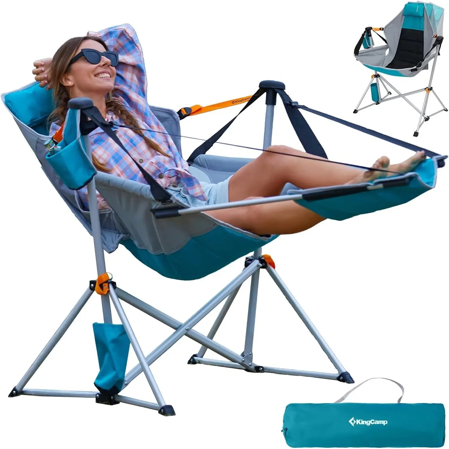 KingCamp Camping Chair, Hammock Chair, Folding Rocking Chair, Aluminum Adjustable Back Swing , Chair with Removable Footrest