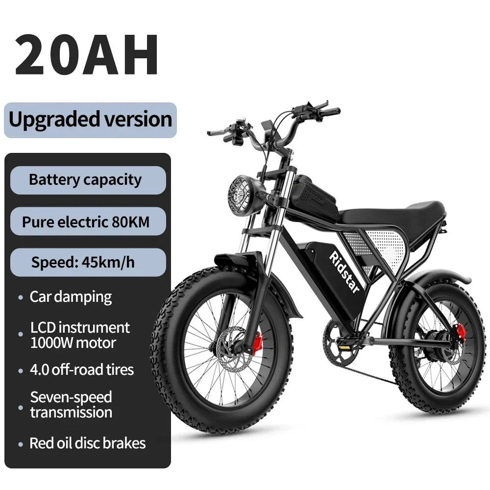 Ridstar Q20 Discount Electric Bike 2000W 52V 40AH Waterproof Powerful Dual Motors 20*4.0 Fat Tires for Mountain Ebike Adults