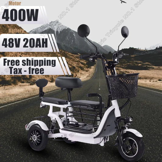 3-wheel aldult electric tricycle 400W 48V 20AH Lithium Battery With Pet Basket Electric Bicycle Multifunctional electric vehicle