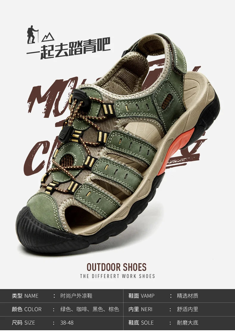 Summer Pu Leather Sandals For Men Rubber Outdoor Men Beach Shoes Anti-Slip Trekking Sandals Weight Light Male Hiking Sandals