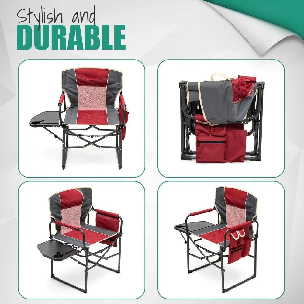 Oversized Camping 2 Pack, Portable Folding Lawn Chairs for Adults Heavy Duty with Side Table,Foldable Camp Chairs