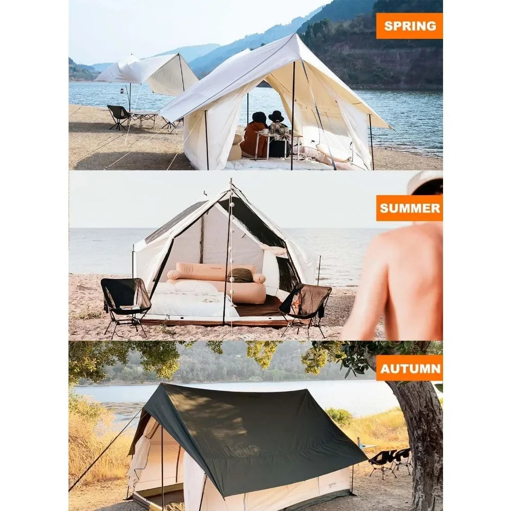 Canvas Cabin Tent with Large Windows, Waterproof & Breathable 4 Season Tents, Easy Setup Glamping Tent